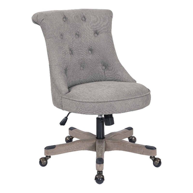 Hannah Tufted Office Chair in Fog Gray Fabric with Gray Wood Base