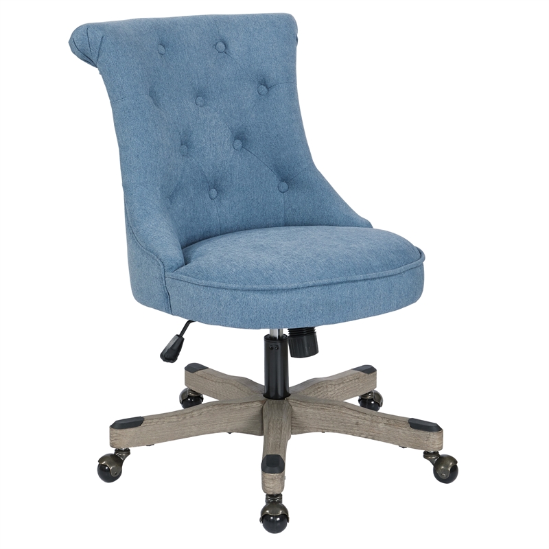 Hannah Tufted Office Chair in Sky Blue Fabric with Grey Wood Base