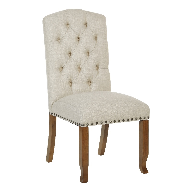 OSP Home Furnishings Jessica Tufted Dining Chair in Linen Cream Fabric