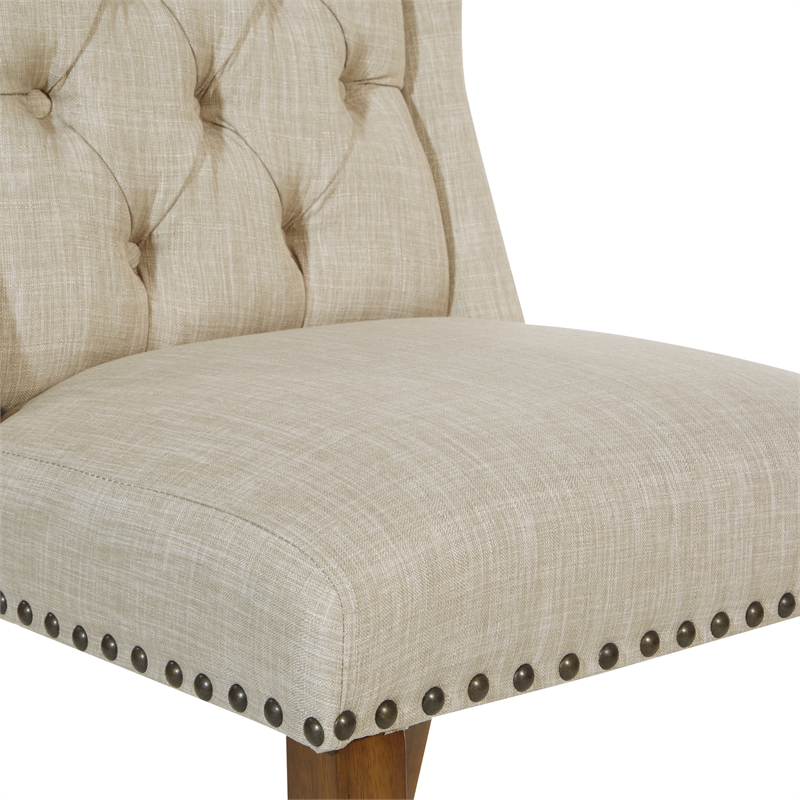 OSP Home Furnishings Jessica Tufted Wing Chair in Linen Cream Fabric