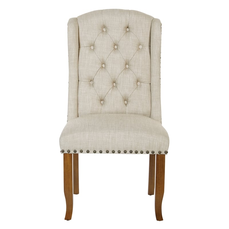 OSP Home Furnishings Jessica Tufted Wing Chair in Linen Cream Fabric