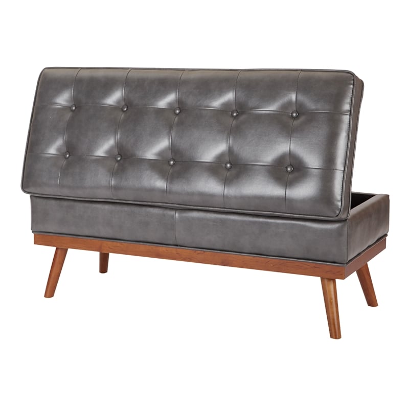 Katheryn Storage Bench in Deluxe Pewter Bonded Leather with Light Espresso Legs