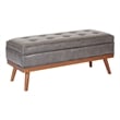 Katheryn Storage Bench in Deluxe Pewter Bonded Leather with Light Espresso Legs