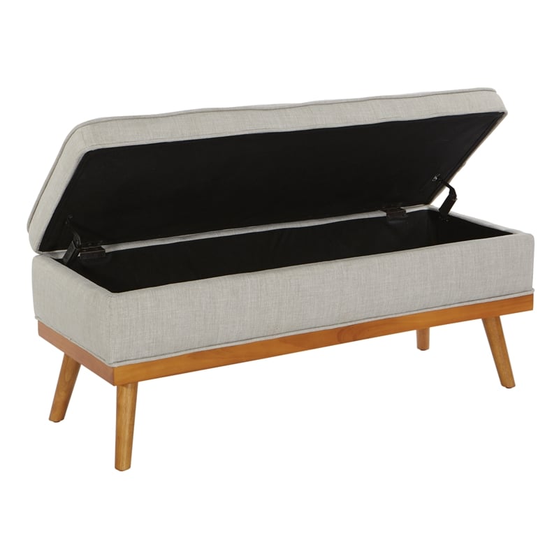 Katheryn Storage Bench in Fog Gray Fabric with Light Espresso Legs