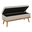 Katheryn Storage Bench in Fog Gray Fabric with Light Espresso Legs