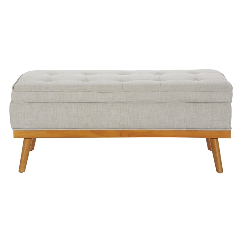 Katheryn Storage Bench in Fog Gray Fabric with Light Espresso Legs