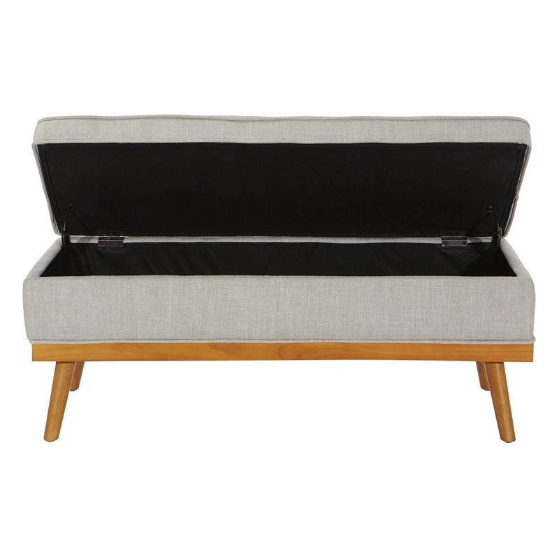 Katheryn Storage Bench in Fog Gray Fabric with Light Espresso Legs