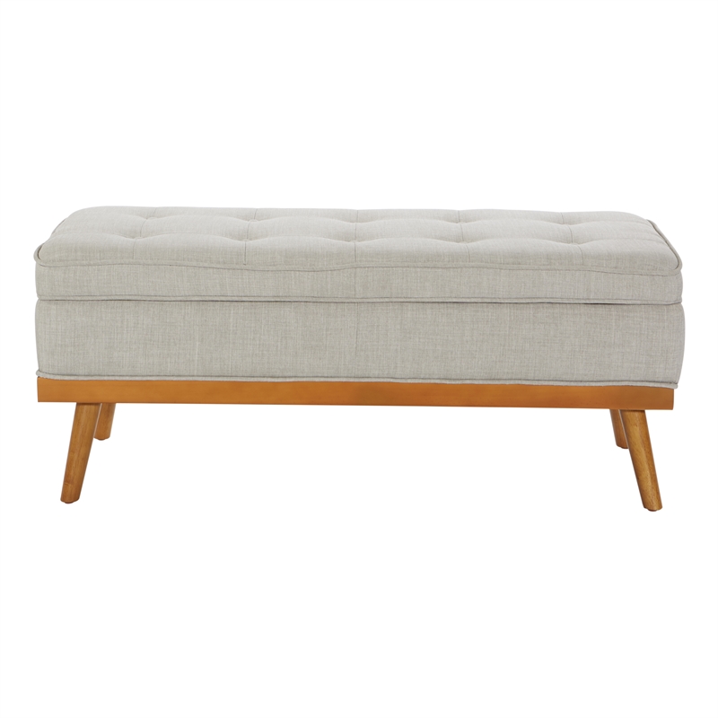 Katheryn Storage Bench in Fog Gray Fabric with Light Espresso Legs