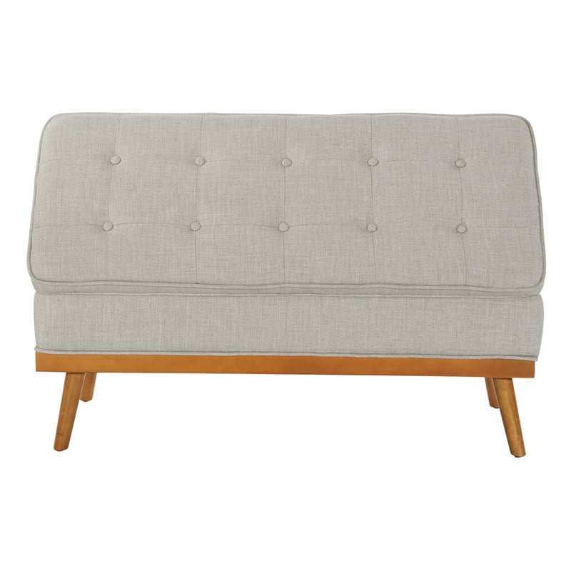 Katheryn Storage Bench in Fog Gray Fabric with Light Espresso Legs