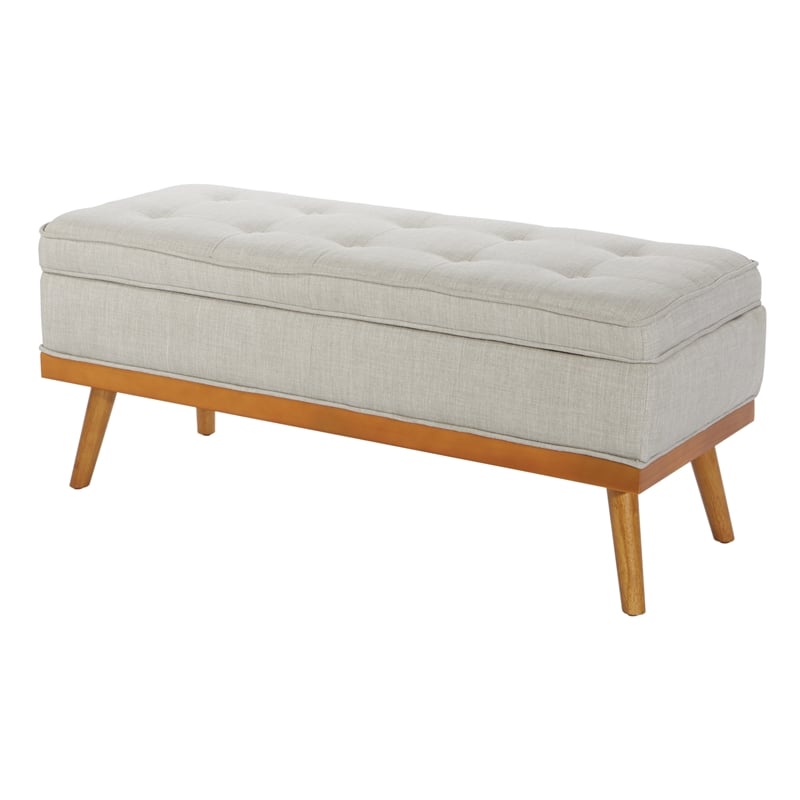 Katheryn Storage Bench in Fog Gray Fabric with Light Espresso Legs