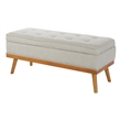 Katheryn Storage Bench in Fog Gray Fabric with Light Espresso Legs