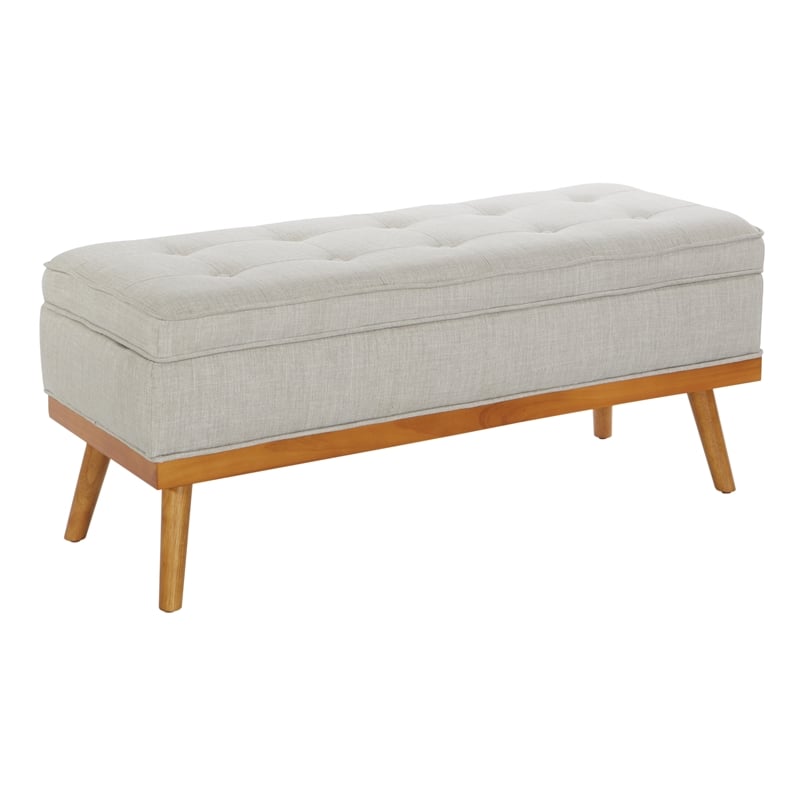 Katheryn Storage Bench in Fog Gray Fabric with Light Espresso Legs