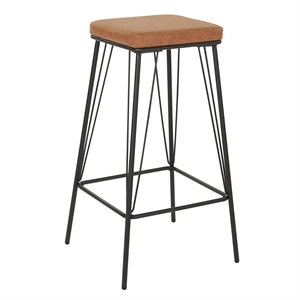 Mayson 30&quot Barstool in Sand Brown Fabric with Industrial Steel Metal Base 2 Pack