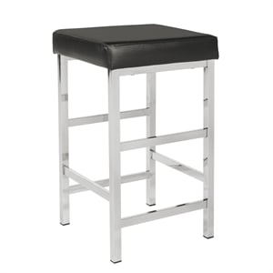 26&quot Backless Stool in Black Fabric with Polished Chromes Legs
