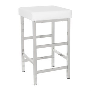 26&quot Backless Stool in White Fabric with Polished Chrome Legs