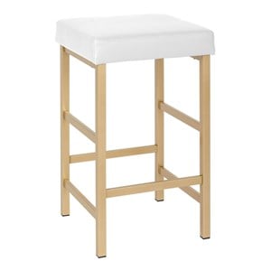 26&quot Gold Backless Stool in White Faux Leather