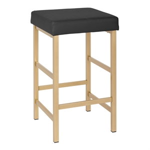 26&quot Gold Backless Stool in Black Faux Leather