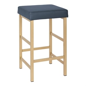 26&quot Gold Backless Stool in Blue Faux Leather