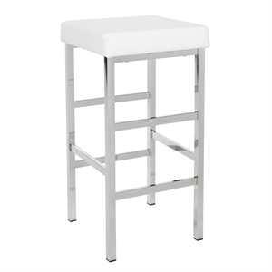 30&quot Chrome Backless Stool in White Vinyl