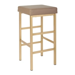30&quot Gold Backless Stool in Camel Brown Vinyl