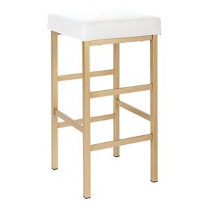 OSP Home Furnishings 30&quot Gold Backless Stool in White Vinyl