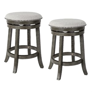 Backless Wood Swivel Stool in Antique Gray Finish 2-Pack