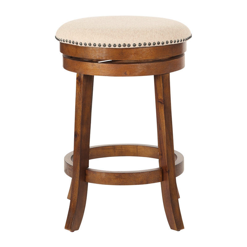Backless Swivel Wood Stool in Burnt Brown Finish 2-Pack