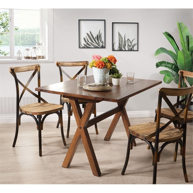 McKayla Flip Top Table in Distressed Brown Finish Solid Wood and Veneers