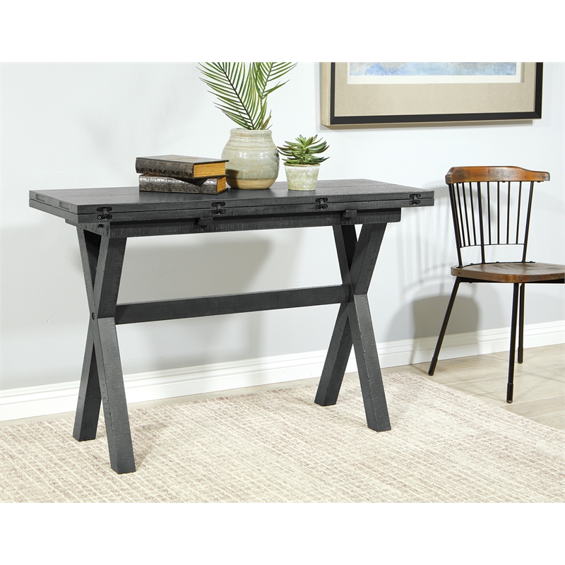 McKayla Flip Top Table in Distressed Washed Gray Finish Solid Wood and Veneers