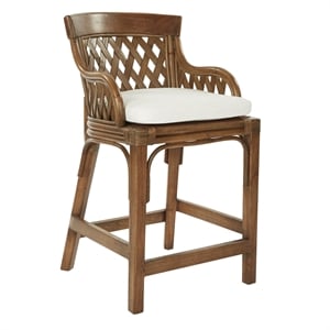 Plantation 27&quot Counter Stool with Brown Stained Wood Rattan Frame Finish