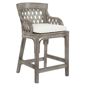 Plantation 24&quot Counter Stool with Gray Wood Rattan Frame Finish Fully Assembled