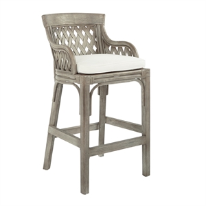 Plantation Bar Stool with Gray Wood Rattan Frame Fully Assembled