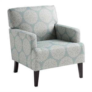 carrington armchair in gabrielle blue sky fabric and solid wood espresso legs