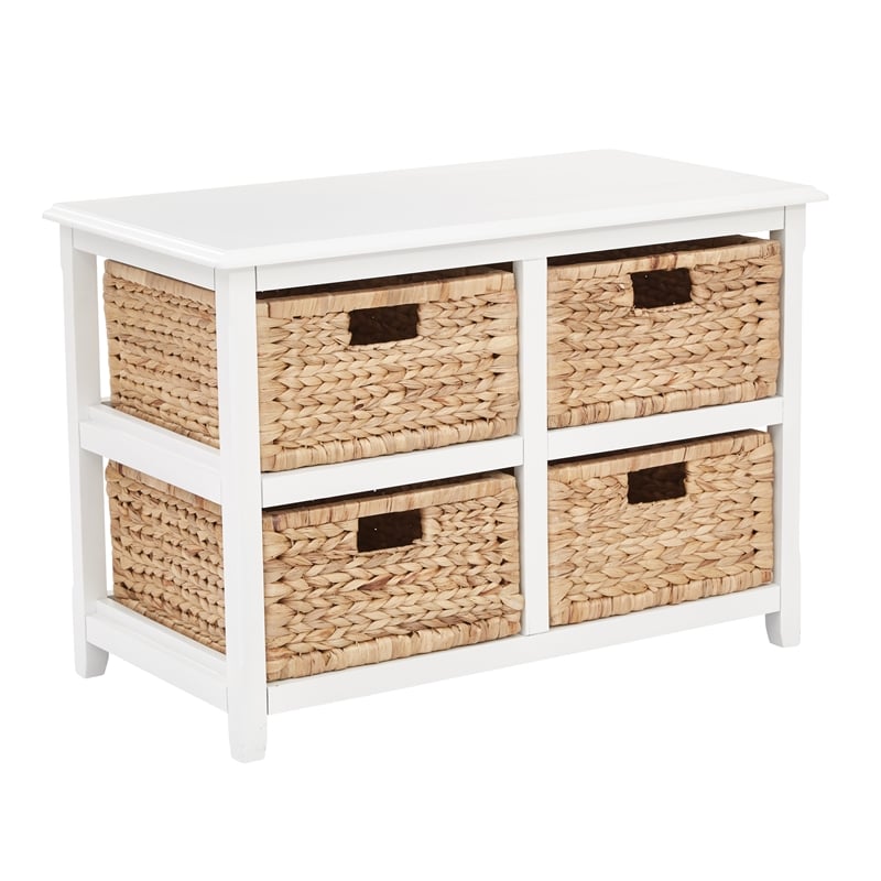 Seabrook Two-Tier Storage Unit With White Engineered Wood and Natural Baskets