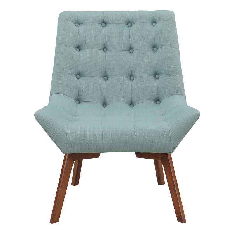 Shelly Tufted Chair in Sea Blue Fabric with Coffee Legs K/D