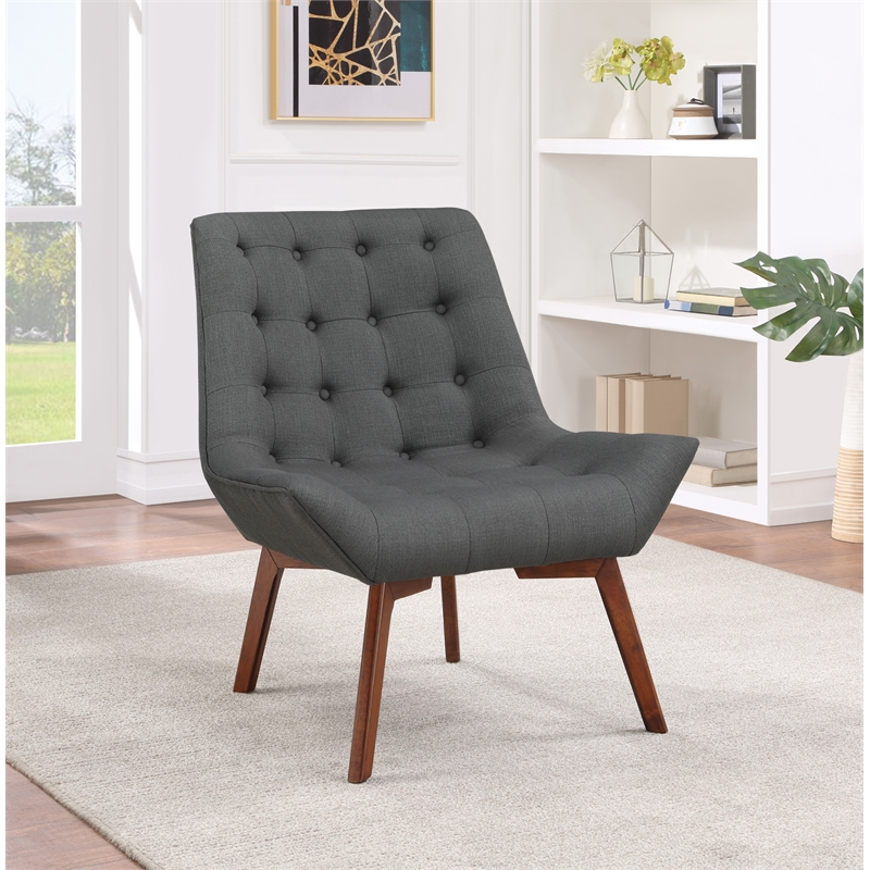 Shelly Tufted Chair in Charcoal Gray Fabric with Coffee Legs K/D