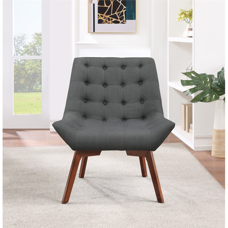 Shelly Tufted Chair in Charcoal Gray Fabric with Coffee Legs K/D