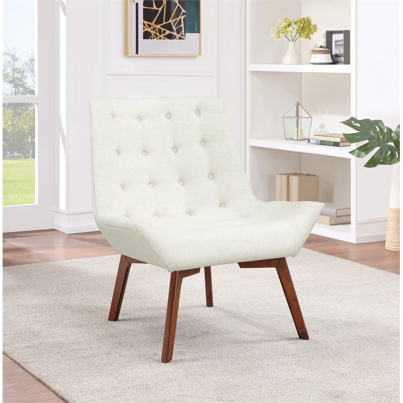 Shelly Tufted Chair in Linen Cream Fabric with Coffee Legs K/D