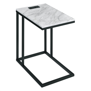 norwich c-table with black base and white marble top with power port