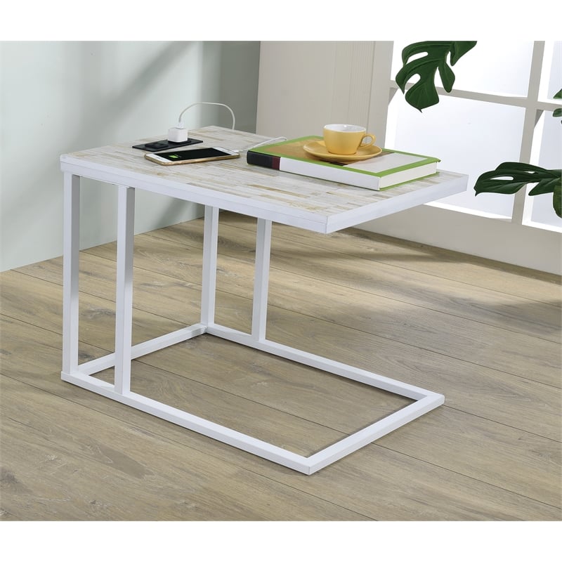 Norwich C-Table With White Mosaic Top Metal Legs with Power Port