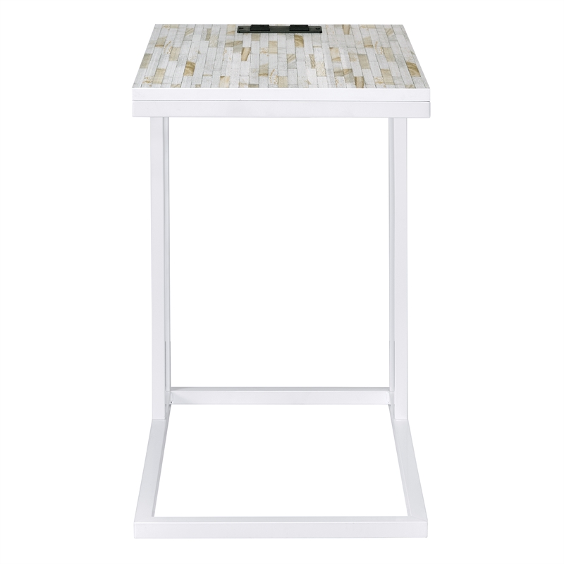 Norwich C-Table With White Mosaic Top Metal Legs with Power Port