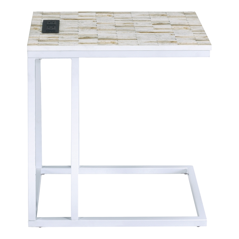 Norwich C-Table With White Mosaic Top Metal Legs with Power Port