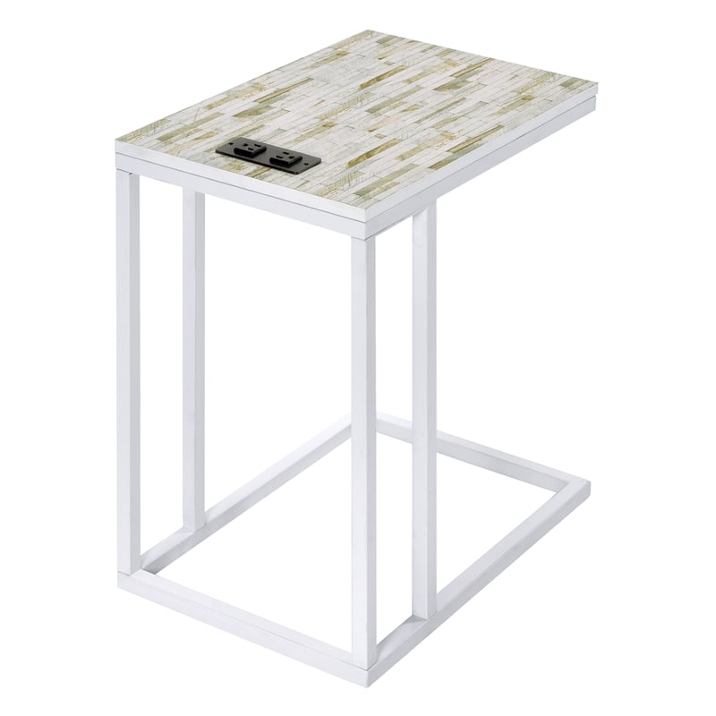 Norwich C-Table With White Mosaic Top Metal Legs with Power Port