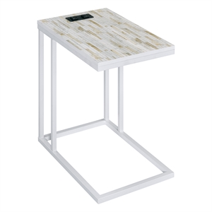 Norwich C-Table With White Mosaic Top Metal Legs with Power Port