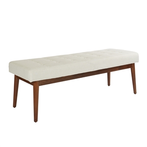 west park bench in linen cream fabric with coffee finished legs