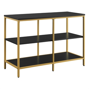 modern life metal black double 3 shelf bookcase/credenza with gold metal