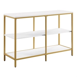 modern life white double 3/shelf bookcase/credenza with gold metal