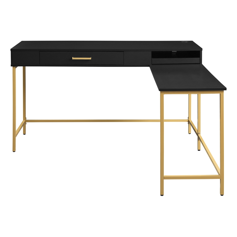 Modern Life Black L Desk Charger Drawer with Gold Metal Legs