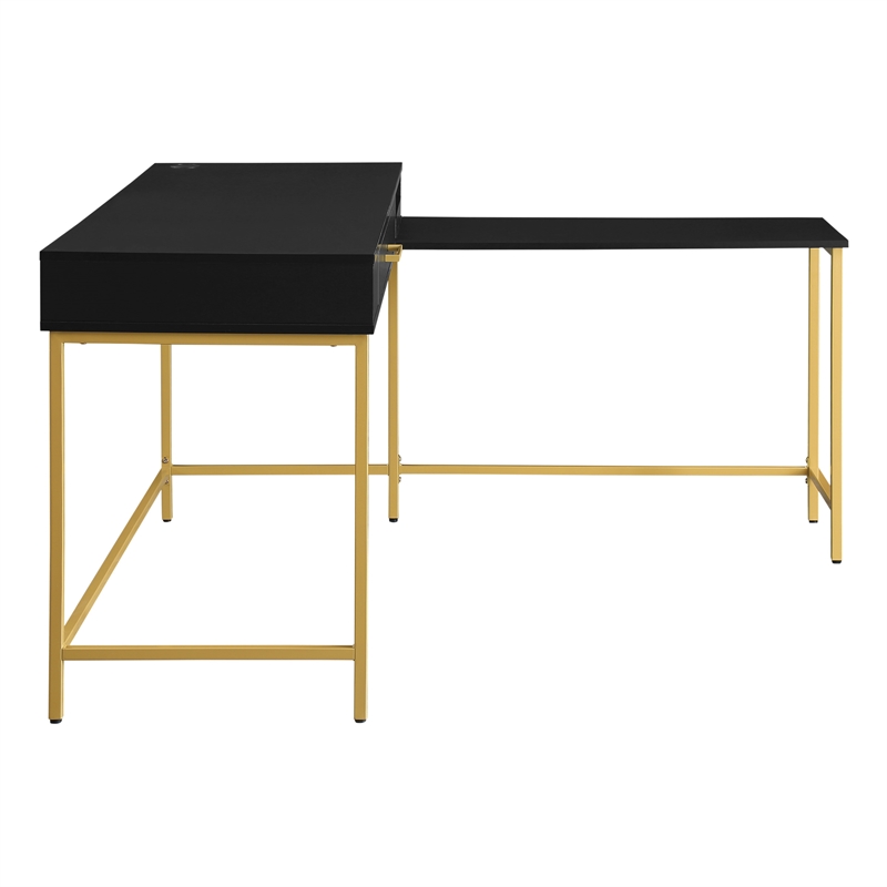 Modern Life Black L Desk Charger Drawer with Gold Metal Legs
