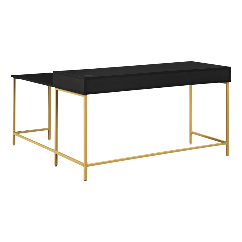 Modern Life Black L Desk Charger Drawer with Gold Metal Legs